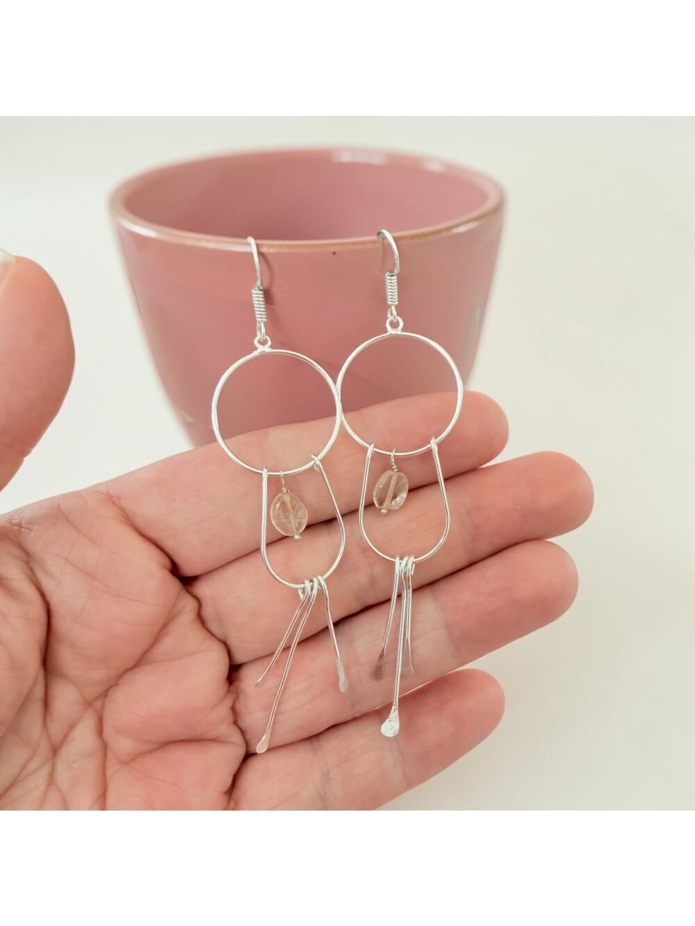 Citrine Beaded 925 Silver Plated Dangle Earrings